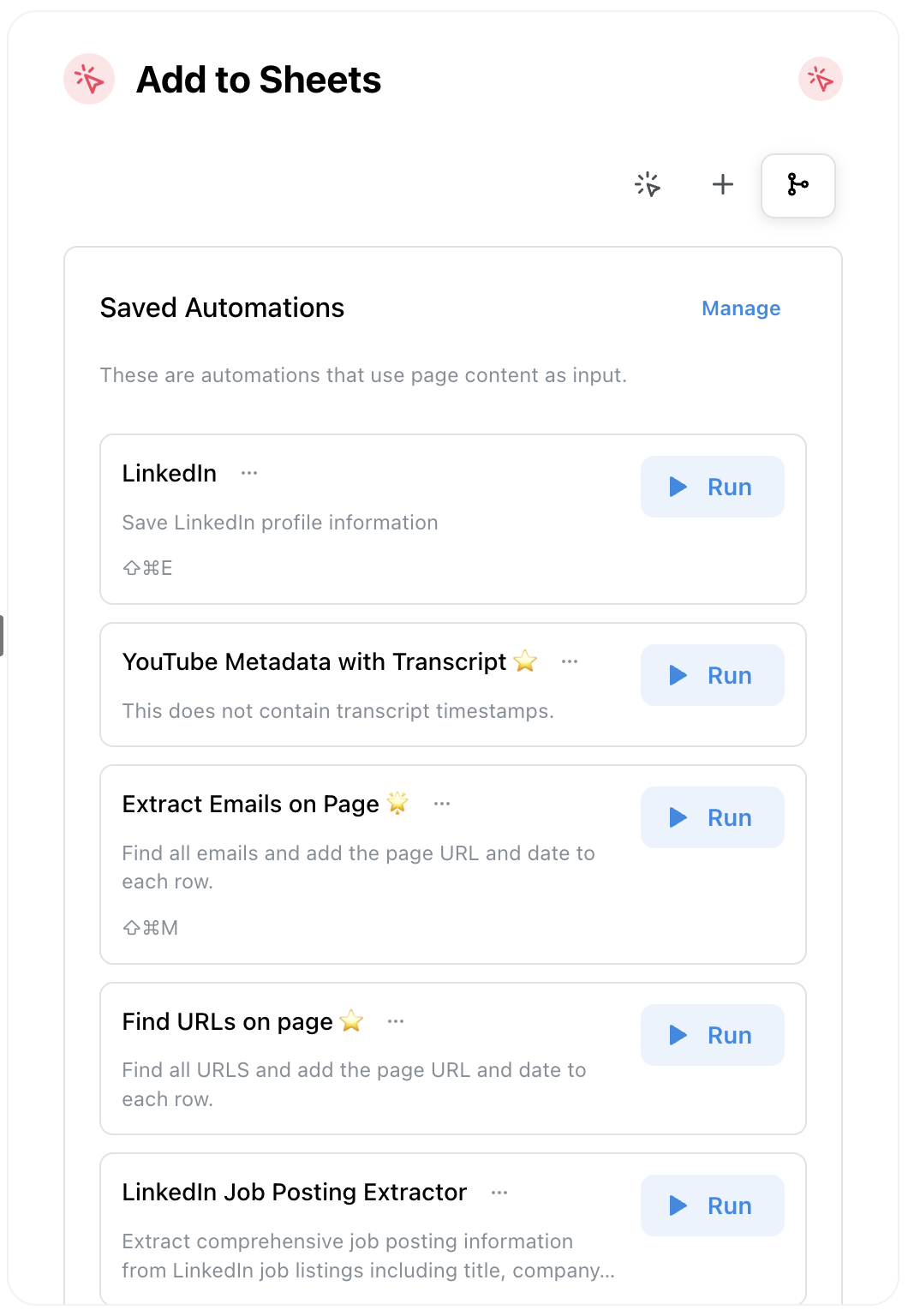 Page Content Automations in Side Panel