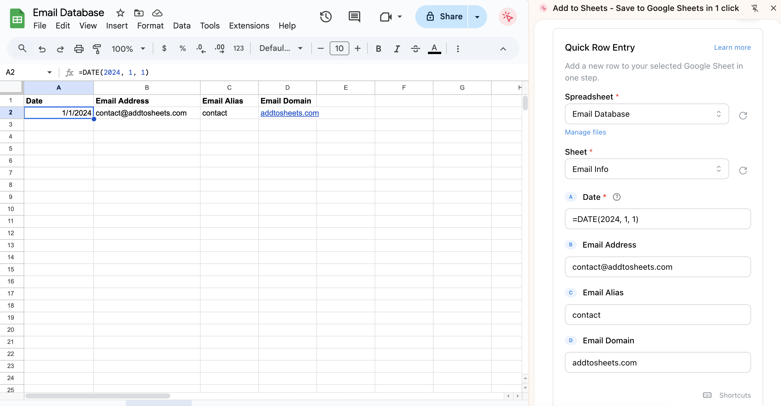 Using the =DATE() function