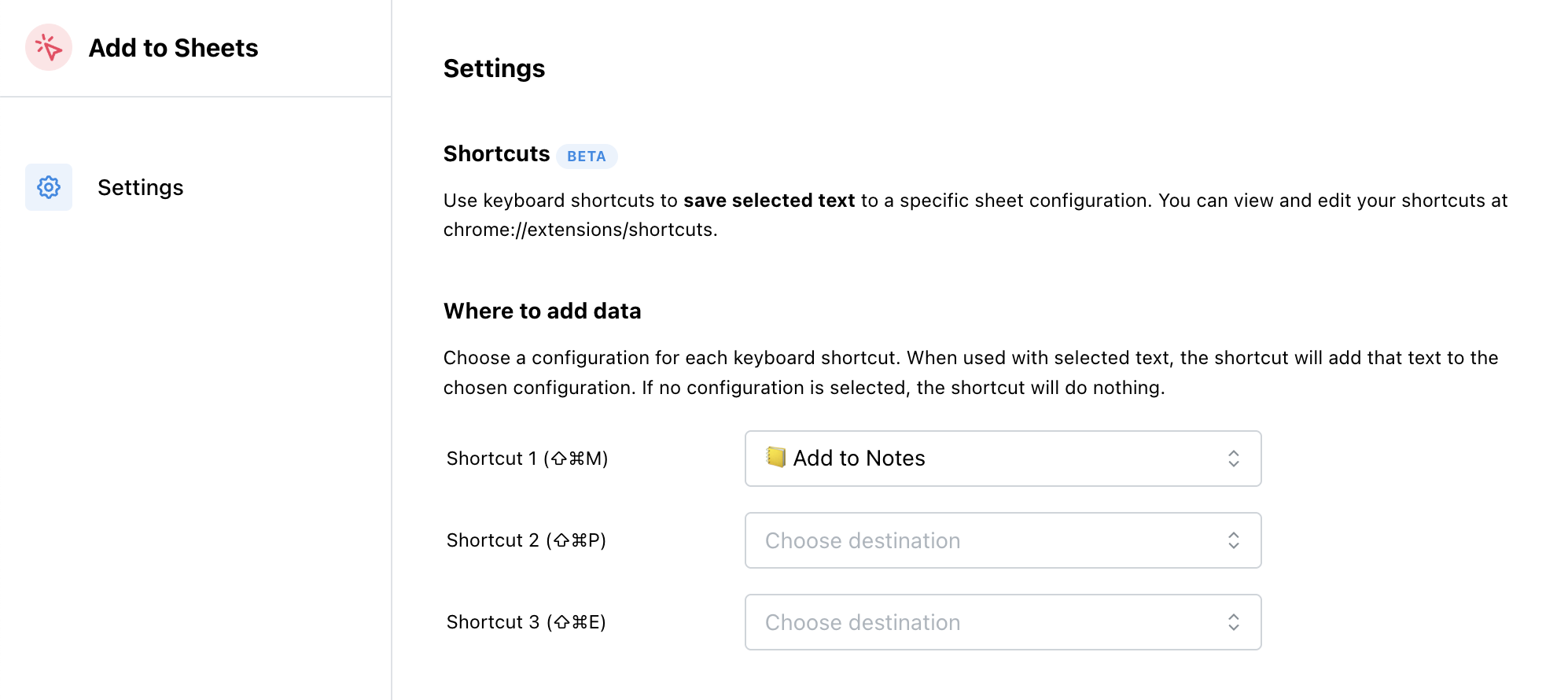Extension keyboard shortcuts